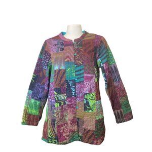 VTG Appleseeds Quilted Jacket Womens PETITE Small Cotton Purple Batik Reversible